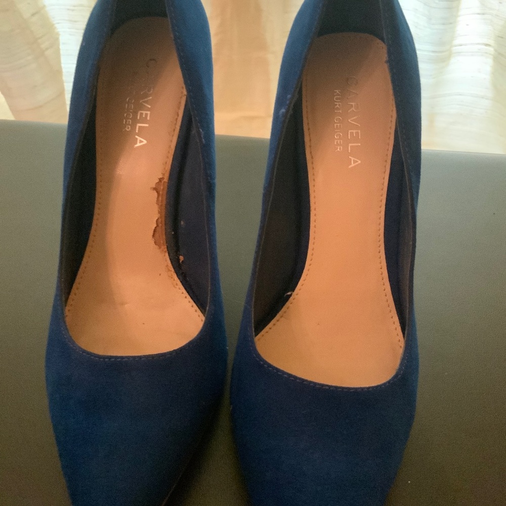 Blue high heeled shoes